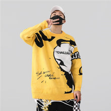 Load image into Gallery viewer, #1550 Autumn Black 2019 Yellow Hip Hop Sweater Men O Neck Streetwear Casual Sweater Knitwear Man Loose Letter And Funny Pattern